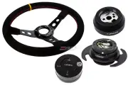 NRG 350 3" DP Steering Wheel Suede Yellow 170H Hub Gen3 Black Release Lock LB b