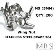 200 x M5 Stainless Steel 304 A2 Wing Nut 5mm Metric DIY - Free Post