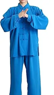 [JFBTHI] Men and Women's Tai Chi Uniform Chinese Traditional Cotton Plus Silk Button Stand Collar Martial Arts Suits Long Sleeve Morning Exercises Kung Fu Clothing Soft and Breathable Summer,002,XS