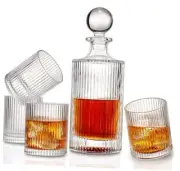 5PC Irish Crafted Whiskey Decanter Set, Crystal Decanter Set With 4 Whiskey