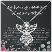 [BAUNA] In Loving Memory Of Dad Gift Guardian Angel Wings Theme Necklace Sympathy Gifts Dad Memorial Gifts For Loss Of Father