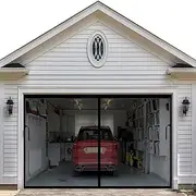 [JUYEZODU] Magnetic Garage Screen Door for 1 Car 9x7ft, Durable Heavy Duty Fiberglass Mesh, Doors Screen with Magnets for Double Garage Doors Breathable, Easy Assembly & Pass-Through (9x7ft, Black)