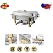Malibu 8 Qt Stainless Steel Chafer with Gold Accents - Luxury Dining Experience