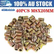 40PCS M8 Threaded Insert Nuts Wood Screw-in Nut Hex Socket Drive Furniture Bolt