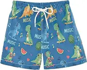 [RPLIFE] Swimming Shorts for Boys, Anti Chafe Swim Trunks for Boys 2 T, Cartoon Dinosaurs Music