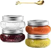 RROAD Mason Jars 8 oz - 4 Pack Glass Canning Jars with Silver Airtight Lids and Band Small Mason Jars, Honey Canning, Jam Canning, Jelly Canning,with 1pc Spoon