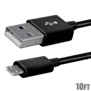 10FT Black USB A 2.0 to Micro-B Charge Sync Data Cable PC Notebook Smartphone