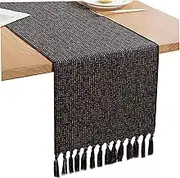 Black Table Runners 13 x 120 Inches Long Rustic Table Runner Boho Style Table Cloth with Tassels Farmhouse Table Runner for Home Dining, Coffee, Tea and Kitchen Farmhouse Table Runner Table Runner Bo