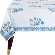 Ridhi -Lapis Blue Cotton Tablecloth, Handblock Print Floral Table Cloth for Kitchen Dining Linen I Thanksgiving, Christmas, Wedding, Fall Décor 8 Seater 70X108 Inch Rectangle