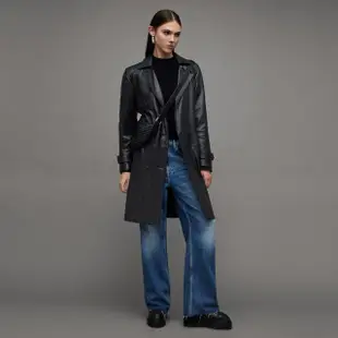 【ALLSAINTS】OKENA 羊皮中長版風衣Black WL088Z(修身版型)