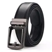 Automatic Steel Buckle Black Leather Belt Detachable Waistband Cuttable Strap