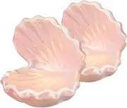 TOYANDONA 2pcs Shell Shape Ceramic Jewelry Dish Cute Trinket Holder for Rings Earrings Necklaces Compact Decorative Tray for Dressing Table Office Travel Storage