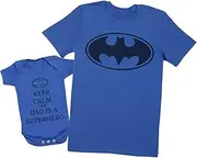 [Zarlivia Clothing] Keep Calm My Dad is A Hero - Matching Father Baby Gift Set - Mens T Shirt & Baby Bodysuit - Blue - XX-Large & Newborn