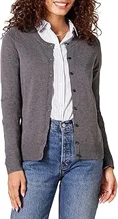 [Amazon Essentials] Women's Lightweight Crewneck Cardigan Sweater (Available in Plus Size), Charcoal Heather, 1X