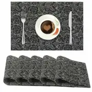 PVC Vinyl Washable Table Mats for Dining Table 45x30 cm Set of 6 Black (AR2631)