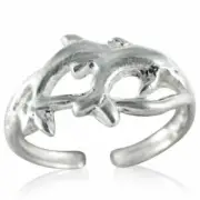 Two Leaping Dolphins Toe Ring Genuine Solid Sterling Silver 925 Size Adjustable