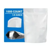 Loud Lock Mylar Bags 1,000 Count - 1/8 Ounce All White Zip Seal Bags