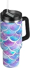 RPLIFE Tumbler with Handle 40 Oz, Insulated Stainless Steel Coffee Mug for Men Women Travel, Colorful Scales Mermaid Purple Blue Pink