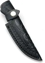 1X Leather Embossed Floral Straight Knife Sheath Pouch Case for Fixed Blade (Black,One Size)