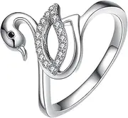 [DEARMAMY] Fashionable Swan Silver Ring 925 Sterling Silver Girls Ring for Teen Present Unique Plating