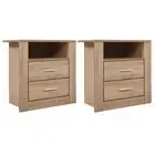 2X Bedside Table 2 Drawers with Shelf - TARA Oak