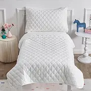 Wowelife 4 Piece Toddler Bedding Set White, Upgraded Toddler Bed Set for Girls and Boys Lightweight, Toddler Bed Comforter Sets Includes Quilted Comforter, Fitted Sheet, Flat Top Sheet and Pillowcase