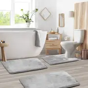 Bathroom Rugs Memory Foam Bath Mat Set for Bathroom, Non Slip Absorbent Velvet - Fast Drying –Bathroom Rug and Contour Rug Set 3 Piece -Silver Gray