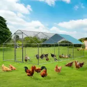 Metal Chicken Run Coop, Walk-In Poultry Cage with Waterproof & Anti-Uv Cover