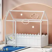 196x100 Artiss Bed Frame Wooden Kids House Single Frame White KORI