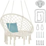 Macramé Hanging Chair, Handwoven Cotton Hammock Swing for Indoor & Outdoor Use W