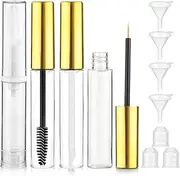 Pack of 11 Empty Mascara Bottle, Golden Mascara Brush with Container, Refillable Lip Gloss Tubes, Eyeliner Tubes with Transfer Funnel for Travel, Beauty Shops, Mascara, Lip Gloss Filler