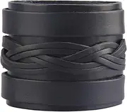 [GelConnie] Punk Leather Cuff Bracelet Rock Gothic Wide Leather Wristband Thick Wrist Wrap Belt Bangle with Adjustable Snaps Birthday Gifts for Men, Women