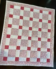 Pink Pigs in Dirt Patchwork Quilt handmade baby/crib size 30" X 35" cotton CQ-26