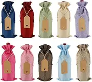 Burlap Wine Bags with Drawstrings 10Pcs Wine Gift Bags Reusable Wine Bottle Covers with Ropes and Tags Wine Bottle Bags for Blind Wine Tasting Christmas Wedding Birthday Holiday Party Housewarming