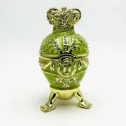 Green Faberge Egg Trinket Box Handmade by Keren Kopal Austrian Crystals