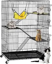 Yaheetech 49'' Collapsible Cat Cage 4-Tier Metal Cat Kennel Ferret Enclosure Chinchilla Cage with Rotating Casters/Ramp/Ladders/Hammock for Indoor Kitten