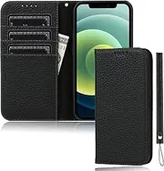 FROLAN for iPhone 13 Mini Wallet Case with Credit Card Holder Slot Genuine Leather Premium Cow Leather Magnetic Flip Folio Drop Protection Shockproof Cover for iPhone 13 Mini 5.4 Inch (Black)