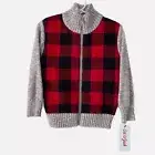 Plaid Buffalo Check Cable Knit Sweater Jacket Kids 2T Faux Fur Lined Red/Black