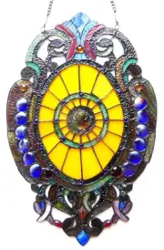 Stained Glass Oval Medallion Window Panel 15 x 23 Suncatcher ONE THIS PRICE