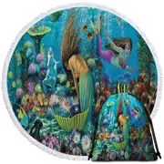 Magical Underwater Corals in the Mermaids World Round Beach Towel