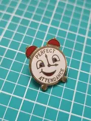 Vtg Perfect Attendance Alarm Clock Gold Tone Lapel Pin