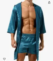 SWOMOG Men's Satin Robe Silky Kimono