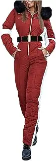 [Generic] Women's Winter Outdoor Sports Jumpsuit Waterproof' with Removable Collar Outdoor Sports Zipper Ski Set Thin Jacket for Women Red