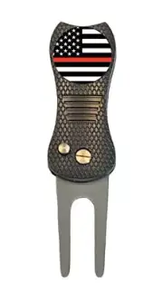 US Flag Thin Red Line Golf Ball Marker w/ Switchblade Divot Tool Fire Department