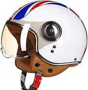 Open Face Helmet Motorcycle 3/4 Half Helmet Motorbike Vintage Crash Helmet with Sun Visor DOT/ECE Approved Retro Style Motorbike Jet Helmet for Youth Men Women H,XL.