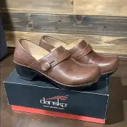 New In Box Dansko Solstice Full Grain Chocolate Leather Clog Shoes Size 8.5 (39)
