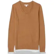 Amazon Essentials Women's 100% Cotton Long-Sleeve V-Neck Sweater Mustard (60)