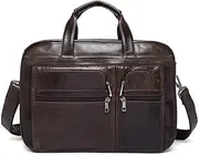 [HAMKVBPR] Mens Briefcase Men Vintage Leather Shoulder HandBag Office Briefcase with Trolly Strap for Travel Business School Messenger Bag for Work Business