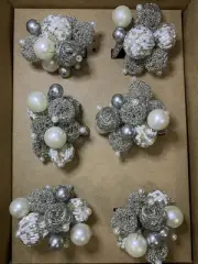 Lot of 6 Rachel Zoe Beaded Napkin Rings PEARLS - SILVER WIRE - BEADS - NIB