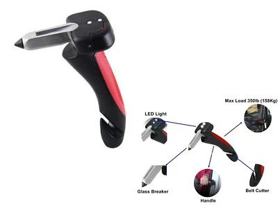 Car Portable Handle with LED Flashlight,Glass Breaker & Belt Cutter